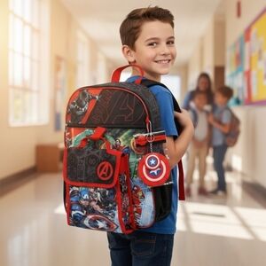 Marvel Avengers Kids Backpack Set - Black Panther, Captain America, Lunch Bag